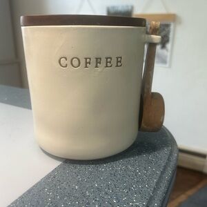 Cream Coffee Mug with Wooden Handle